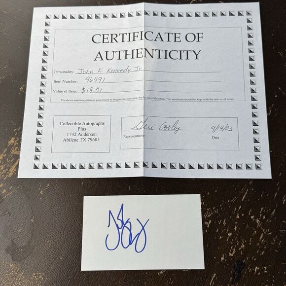 Other - John F Kennedy Jr Signed 3x5 Card With COA Authentic Autograph 2003